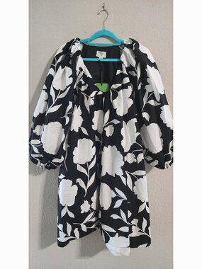 Black & White Floral Puff-Sleeve Mini Dress